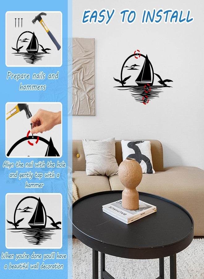 ACOSIY Sun Metal Wall Art Modern Sunset Wall Decor with Seagulls Minimalist Sunrise Line Art for Living Room Bedroom Office (Sunset) - Image 2